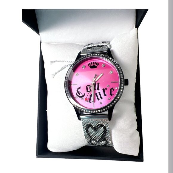 Juicy Couture Black Label Womens Pink Face Silver Tone Stainless Steel Watch New - Picture 3 of 8